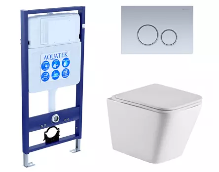 Комплект 3 в 1 инсталляция Акватек Standart 50 + Подвесной унитаз WeltWasser Gelbach 043 GL-WT с кнопкой хром матовой INS-0000012 + 10000011749 + KDI-0000019