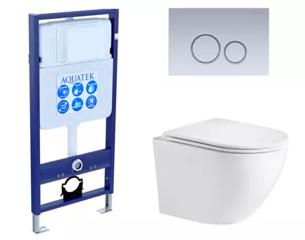 Комплект 3 в 1 инсталляция Акватек Standart 50 + Подвесной унитаз WeltWasser Merzbach 043 GL-WT с кнопкой хром матовой INS-0000012 + 10000008254 + KDI-0000019