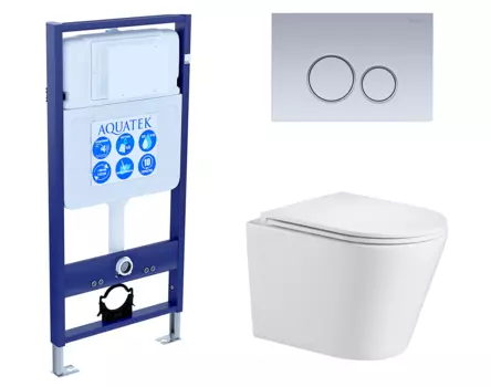 Комплект 3 в 1 инсталляция Акватек Standart 50 + Подвесной унитаз WeltWasser Salzbach 043 GL-WT с кнопкой хром матовой INS-0000012 + 10000008257 + KDI-0000019