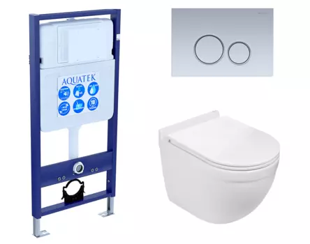 Комплект 3 в 1 инсталляция Акватек Standart 50 + Подвесной унитаз WeltWasser Heimbach 043 GL-WT с кнопкой хром матовой INS-0000012 + 10000008260 + KDI-0000019