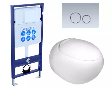 Комплект 3 в 1 инсталляция Акватек Standart 50 + Подвесной унитаз WeltWasser Jeckenbach с кнопкой хром матовой INS-0000012 + 10000003809 + KDI-0000019