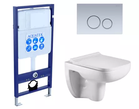 Комплект 3 в 1 инсталляция Акватек Standart 50 + Подвесной унитаз WeltWasser Kehlbach 004 GL-WT с кнопкой хром матовой INS-0000012 + 10000003810 + KDI-0000019