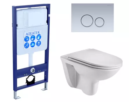 Комплект 3 в 1 инсталляция Акватек Standart 50 + Подвесной унитаз WeltWasser Baarbach 004 GL-WT с кнопкой хром матовой INS-0000012 + 10000003811 + KDI-0000019
