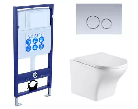 Комплект 3 в 1 инсталляция Акватек Standart 50 + Подвесной унитаз WeltWasser Odenbach 004 GL-WT с кнопкой хром матовой INS-0000012 + 10000003704 + KDI-0000019
