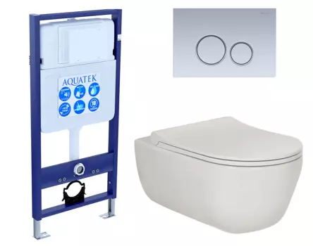 Комплект 3 в 1 инсталляция Акватек Standart 50 + Унитаз подвесной Berges Wasserhaus Ego XL 082118 с кнопкой хром матовой INS-0000012 + 082118 + KDI-0000019