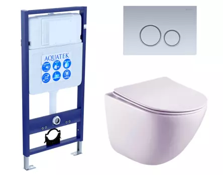 Комплект 3 в 1 инсталляция Акватек Standart 50 + Унитаз подвесной Esbano Lotus ESUPLOTUW с кнопкой хром матовой INS-0000012 + ESUPLOTUW + KDI-0000019