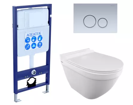 Комплект 3 в 1 инсталляция Акватек Standart 50 + Унитаз подвесной Iddis Cloud CLORDSEi25 с кнопкой хром матовой INS-0000012 + CLORDSEi25 + KDI-0000019