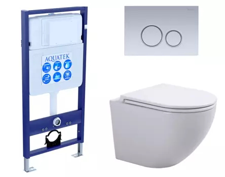 Комплект 3 в 1 инсталляция Акватек Standart 50 + Подвесной унитаз SinteSi EVI с кнопкой хром матовой INS-0000012 + SIN-TS-EVI-151 + KDI-0000019