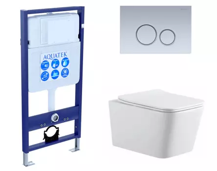 Комплект 3 в 1 инсталляция Акватек Standart 50 + Подвесной унитаз SinteSi BALTI с кнопкой хром матовой INS-0000012 + SIN-TS-BLT-171 + KDI-0000019