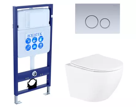 Комплект 3 в 1 инсталляция Акватек Standart 50 + Унитаз подвесной BelBagno Uno BB3105CHR/SC с кнопкой хром матовой INS-0000012 + BB3105CHR/SC + KDI-0000019