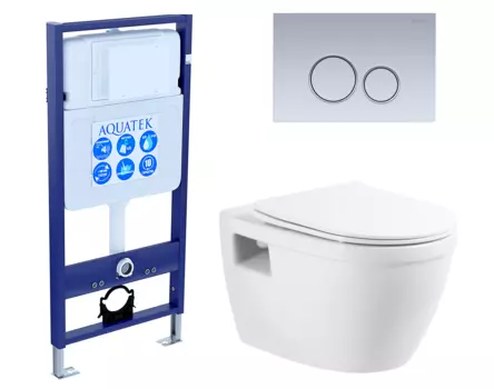 Комплект 3 в 1 инсталляция Акватек Standart 50 + Унитаз подвесной BelBagno Loto BB070CHR/SC с кнопкой хром матовой INS-0000012 + BB070CHR/SC + KDI-0000019