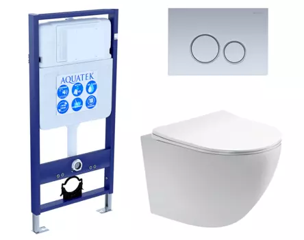 Комплект 3 в 1 инсталляция Акватек Standart 50 + Унитаз подвесной Акватек Европа AQ1900-00 с кнопкой хром матовой INS-0000012 + AQ1900-00 + KDI-0000019