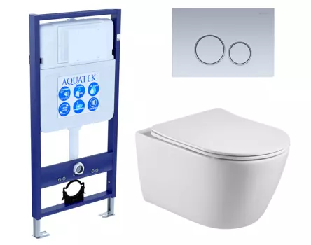 Комплект 3 в 1 инсталляция Акватек Standart 50 + Унитаз подвесной Акватек Вега AQ1905-00 с кнопкой хром матовой INS-0000012 + AQ1905-00 + KDI-0000019