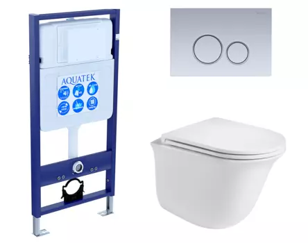 Комплект 3 в 1 инсталляция Акватек Standart 50 + Подвесной унитаз WeltWasser Telbach 004 GL-WT с кнопкой хром матовой INS-0000012 + 10000003668 + KDI-0000019