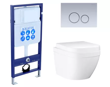 Комплект 3 в 1 инсталляция Акватек Standart 50 + Унитаз подвесной Grohe Euro Ceramic 39206000 с кнопкой хром матовой INS-0000012 + 39206000 + 39330001 + KDI-0000019