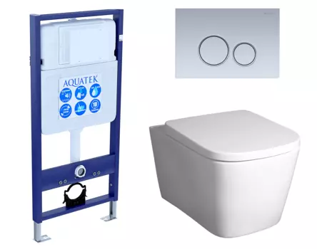 Комплект 3 в 1 инсталляция Акватек Standart 50 + Унитаз подвесной BelBagno Albano BB120CHR с кнопкой хром матовой INS-0000012 + BB120CHR + BB120SC + KDI-0000019