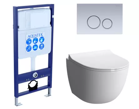 Комплект 3 в 1 инсталляция Акватек Standart 50 + Унитаз подвесной VitrA Sento 7748В003-0075 с кнопкой хром матовой INS-0000012 + 7748B003-0075 + 130-003-009 + KDI-0000019