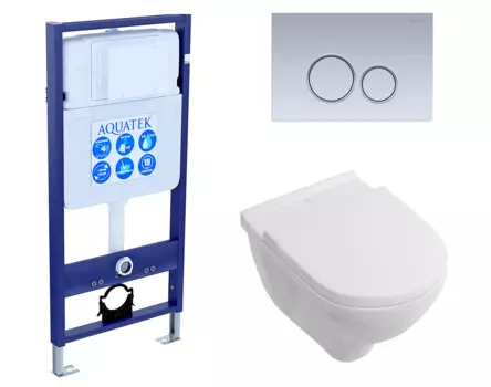 Комплект 3 в 1 инсталляция Акватек Standart 50 + Унитаз подвесной Villeroy & Boch O Novo Directflush с кнопкой хром матовой INS-0000012 + 5660HR01 + KDI-0000019