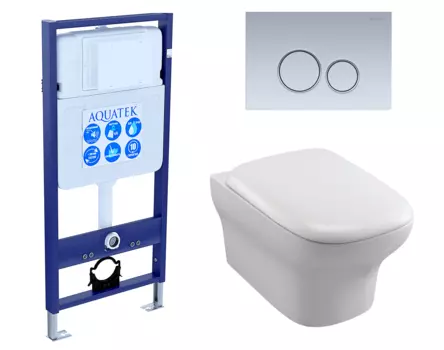 Комплект 3 в 1 инсталляция Акватек Standart 50 + Унитаз подвесной Jacob Delafon Vox EDM102-00 с кнопкой хром матовой INS-0000012 + EDM102-00 + E20142-00 + KDI00000019