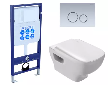 Комплект 3 в 1 инсталляция Акватек Standart 50 + Унитаз подвесной Jacob Delafon Struktura EDE102-00 с кнопкой хром матовой INS-0000012 + EDE102-00 + E20606-00 + KDI-0000019
