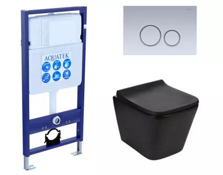 Комплект 3 в 1 инсталляция Акватек Standart 50 + Подвесной унитаз WeltWasser Gelbach 041 MT-BL черный с кнопкой хром матовой INS-0000012 + 10000008262 + KDI-0000019