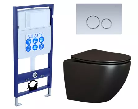 Комплект 3 в 1 инсталляция Акватек Standart 50 + Унитаз подвесной Ceramica Nova Metropol CN4002MB черный с кнопкой хром матовой INS-0000012 + CN4002MB + KDI-0000019