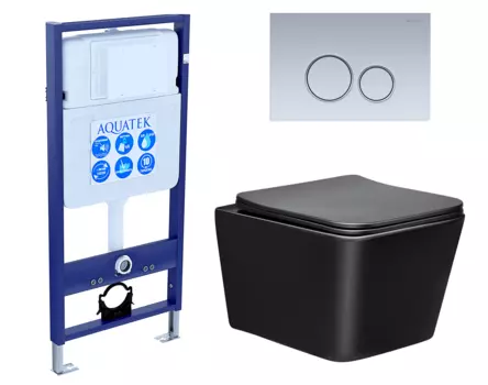 Комплект 3 в 1 инсталляция Акватек Standart 50 + Унитаз Vincea Q-Line VT1-12MB черный с кнопкой хром матовой INS-0000012 + VT1-12MB + KDI-0000019