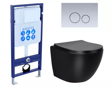 Комплект 3 в 1 инсталляция Акватек Standart 50 + Унитаз Vincea Globo VT1-14MB черный с кнопкой хром матовой INS-0000012 + VT1-14MB + KDI-0000019