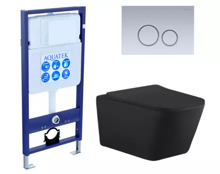 Комплект 3 в 1 инсталляция Акватек Standart 50 + Унитаз подвесной Aquanet Tavr-W BW 287011 черный с кнопкой хром матовой INS-0000012 + 287011 + KDI-0000019