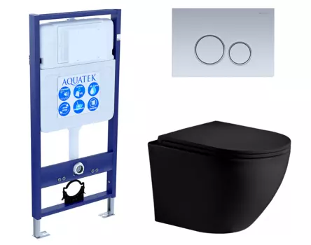 Комплект 3 в 1 инсталляция Акватек Standart 50 + Унитаз подвесной Weltwasser WW Merzbach 043 MT-BL черный с кнопкой хром матовой INS-0000012 + 10000008255 + KDI-0000019