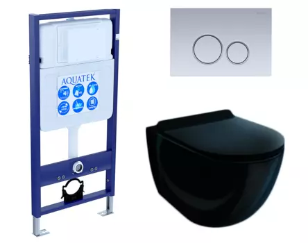 Комплект 3 в 1 инсталляция Акватек Standart 50 + Унитаз подвесной Esbano Garcia ESUPGARCB чёрный с кнопкой хром матовой INS-0000012 + ESUPGARCB + KDI-0000019
