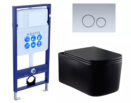Комплект 3 в 1 инсталляция Акватек Standart 50 + Унитаз Vincea Ultra Rimless VT1-32MB черный с кнопкой хром матовой INS-0000012 + VT1-32MB + KDI-0000019