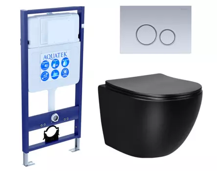 Комплект 3 в 1 инсталляция Акватек Standart 50 + Унитаз Vincea Globo VT1-14SMB черный с кнопкой хром матовой INS-0000012 + VT1-14SMB + KDI-0000019