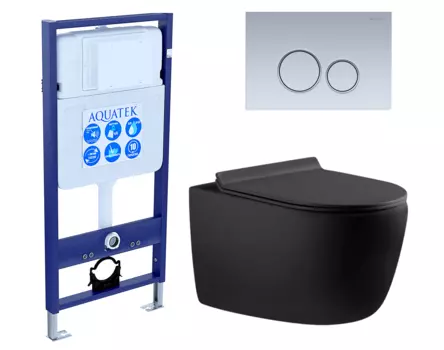 Комплект 3 в 1 инсталляция Акватек Standart 50 + Унитаз подвесной Aquanet Cetus 287008 черный с кнопкой хром матовой INS-0000012 + 287008 + KDI-0000019