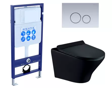 Комплект 3 в 1 инсталляция Акватек Standart 50 + Унитаз подвесной Esbano Aster ESUPASTEBM черный с кнопкой хром матовой INS-0000012 + ESUPASTEBM + KDI-0000019