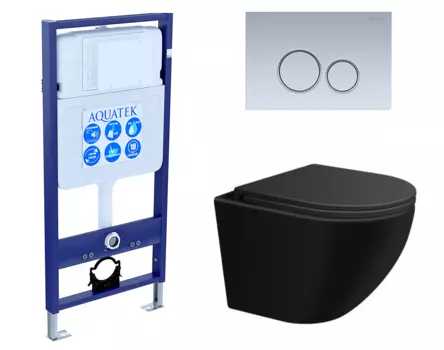 Комплект 3 в 1 инсталляция Акватек Standart 50 + Подвесной унитаз SinteSi EVI черный с кнопкой хром матовой INS-0000012 + SIN-TS-EVI-151BM + KDI00000019