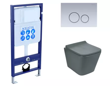 Комплект 3 в 1 инсталляция Акватек Standart 50 + Унитаз подвесной Weltwasser WW SK Gelbach 041 MT-GR серый с кнопкой хром матовой INS-0000012 + 10000008263 + KDI-0000019