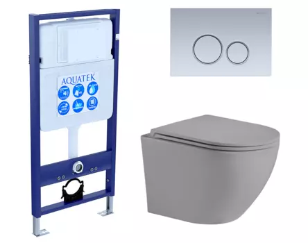 Комплект 3 в 1 инсталляция Акватек Standart 50 + Унитаз подвесной Weltwasser WW Merzbach 043 MT-GR серый с кнопкой хром матовой INS-0000012 + 10000003708 + KDI-0000019