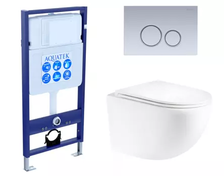 Комплект 3 в 1 инсталляция Акватек Standart 50 + Унитаз подвесной Enio Unico EN3103895 с кнопкой хром матовой INS-0000012 + EN3103895 + KDI-0000019