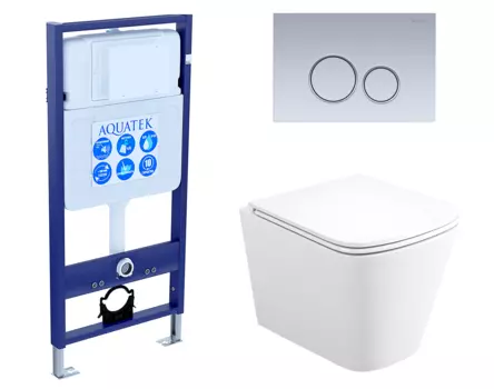 Комплект 3 в 1 инсталляция Акватек Standart 50 + Унитаз подвесной Enio Binario EN4215896 с кнопкой хром матовой INS-0000012 + EN4215896 + KDI-0000019