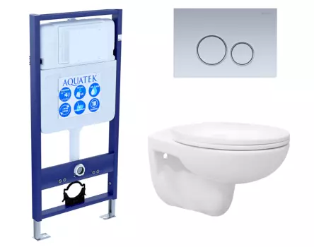 Комплект 3 в 1 инсталляция Акватек Standart 50 + Унитаз подвесной Enio Ekos EN0170571 с кнопкой хром матовой INS-0000012 + EN0170571 + KDI-0000019