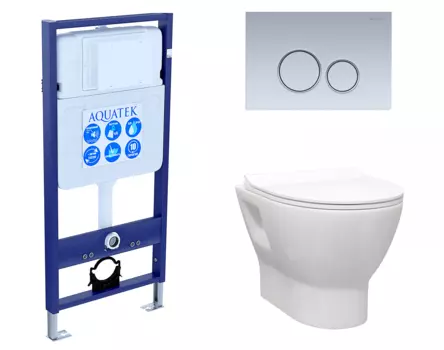Комплект 3 в 1 инсталляция Акватек Standart 50 + Унитаз подвесной Enio Nativo EN1270551 с кнопкой хром матовой INS-0000012 + EN1270551 + KDI-0000019