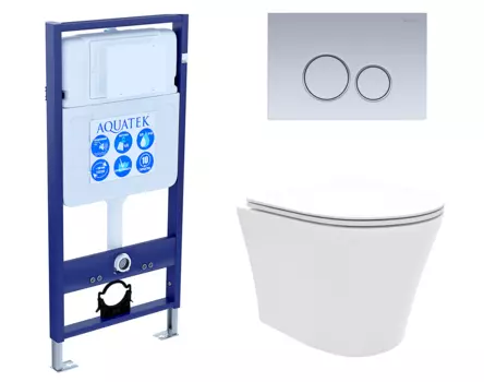 Комплект 3 в 1 инсталляция Акватек Standart 50 + Унитаз подвесной Enio Neo EN5370588 с кнопкой хром матовой INS-0000012 + EN5370588 + KDI-0000019