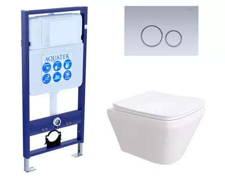 Комплект 3 в 1 инсталляция Акватек Standart 50 + Унитаз подвесной Enio Vicino EN9170544 с кнопкой хром матовой INS-0000012 + EN9170544 + KDI-0000019