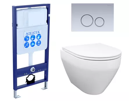 Комплект 3 в 1 инсталляция Акватек Standart 50 + Унитаз подвесной Enio Cono EN2870522 с кнопкой хром матовой INS-0000012 + EN2870522 + KDI-0000019