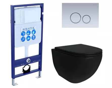 Комплект 3 в 1 инсталляция Акватек Standart 50 + Унитаз подвесной Enio Unico BL EN4105055 черный с кнопкой хром матовой INS-0000012 + EN4105055 + KDI-0000019