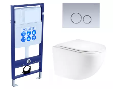 Комплект 3 в 1 инсталляция Акватек Standart 50 + Унитаз подвесной Enio Unico Tornado EN2105073 с кнопкой хром матовой INS-0000012 + EN2105073 + KDI-0000019
