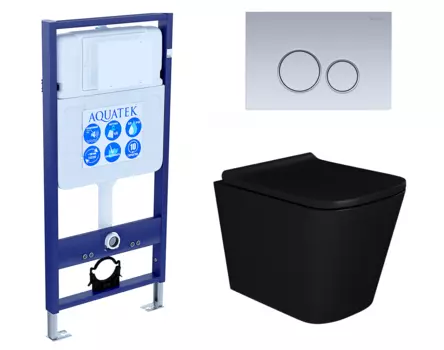 Комплект 3 в 1 инсталляция Акватек Standart 50 + Унитаз подвесной Enio Binario BL EN4180225 черный с кнопкой хром матовой INS-0000012 + EN4180225 + KDI-0000019