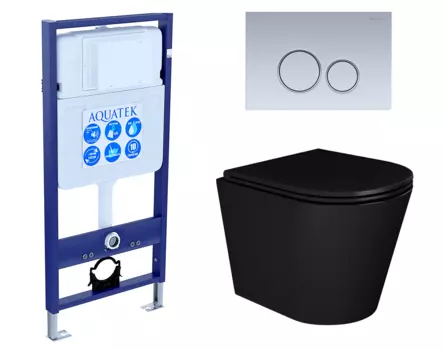 Комплект 3 в 1 инсталляция Акватек Standart 50 + Унитаз подвесной Enio Cento BL EN4280035 черный с кнопкой хром матовой INS-0000012 + EN4280035 + KDI-0000019
