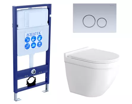 Комплект 3 в 1 инсталляция Акватек Standart 50 + Унитаз подвесной Enio Pulito EN1170052 с кнопкой хром матовой INS-0000012 + EN1170052 + KDI-0000019